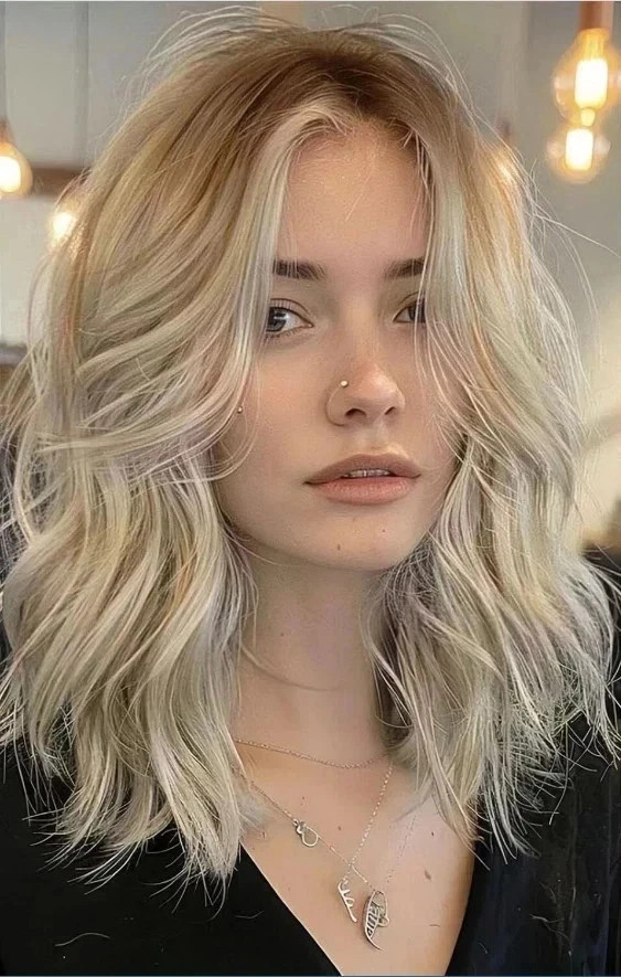 100% Human Hair New Fashion Women’s Natural Medium Light Blond Wavy Wigs 14 In