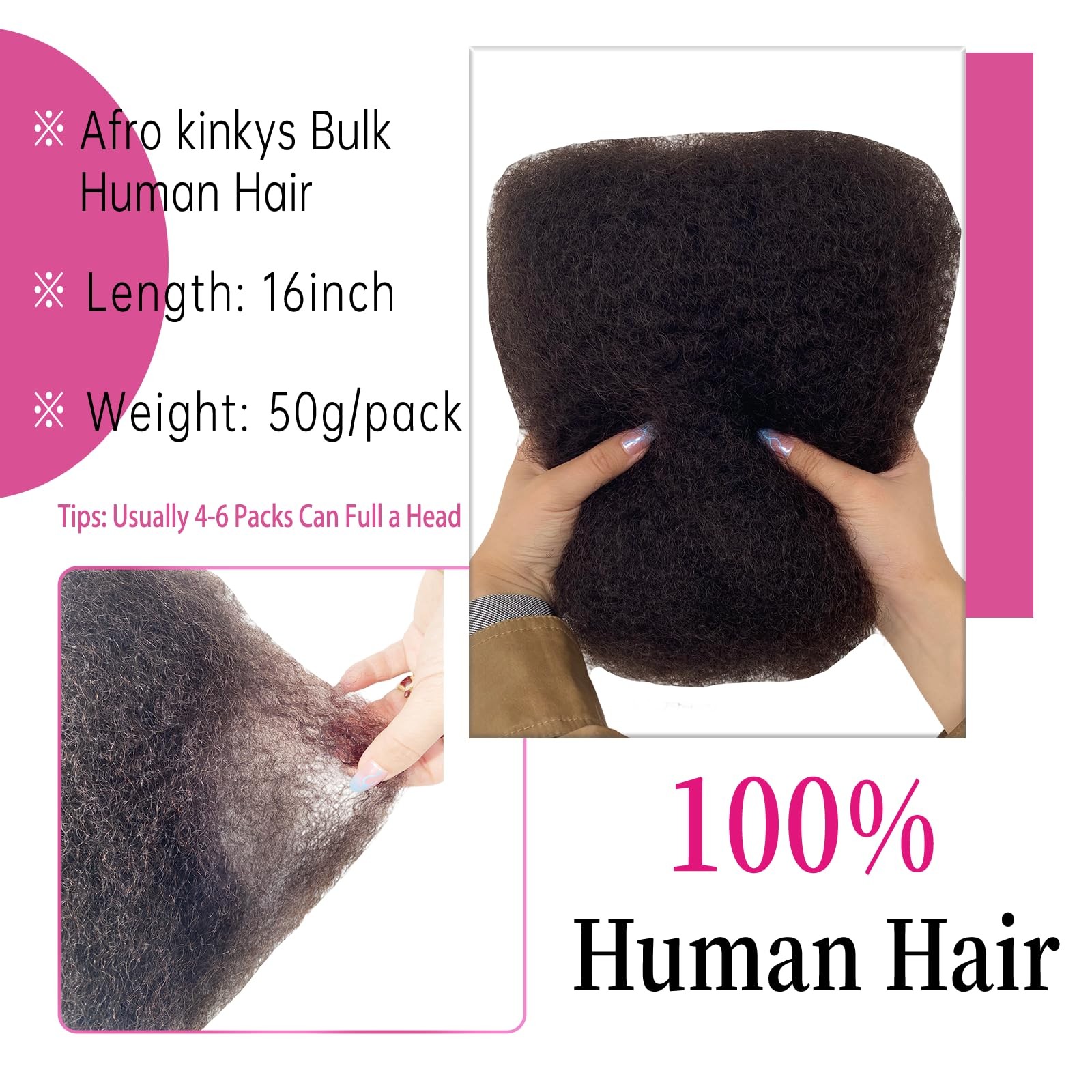 Afro Kinkys Bulk Human Hair For Braiding Afro Kinky-Curly Human Hair Bulk For Mi