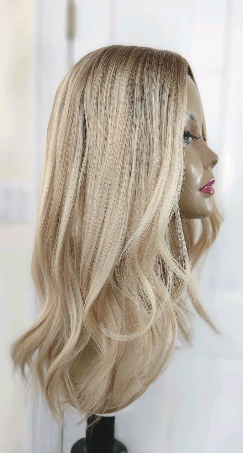100% HUMAN HAIR SILK TOP LIGHT BLONDE TOPPER /DIMENSION 8″x8″ 18″ LONG
