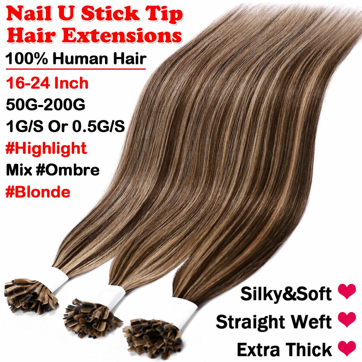 100% Indian Remy Hair Keratin Pre Bonded Nail U Tip Human Hair Extensions Blonde