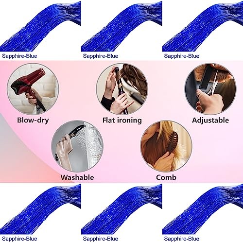 Sapphire Blue Hair Tinsel Kit 48 Inches 1200 Strands with Tools Sapphire blue
