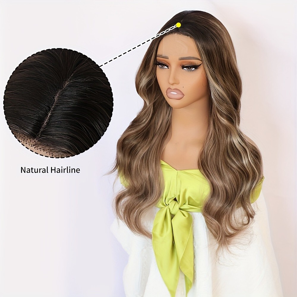 Brown Blonde Ombre Hair Heat Resistant Synthetic No Lace Wigs Full Bangs Women
