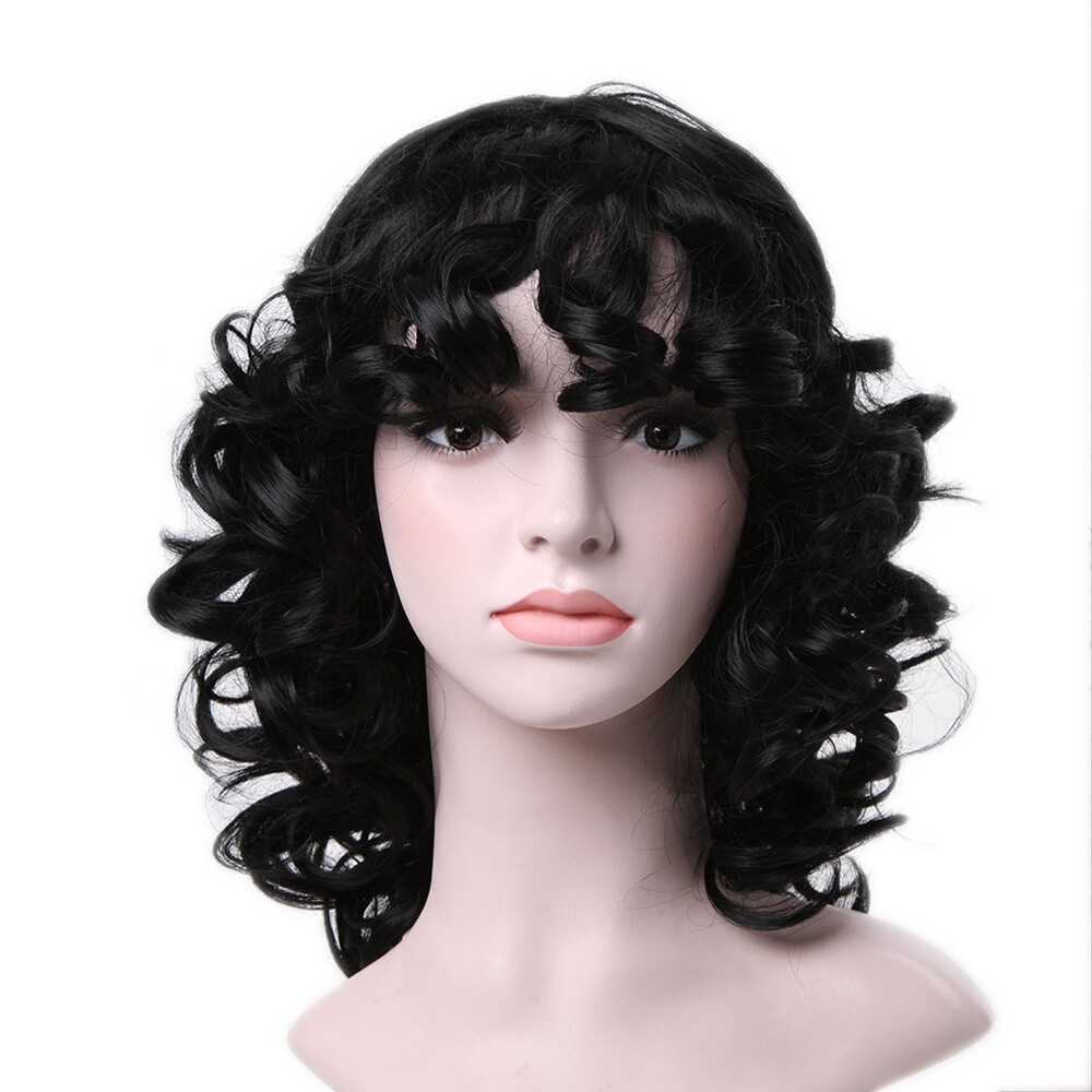 Afro Curly Kinky Wavy Wig with Bangs Black Glueless Afro Natural Wig Heat Safe