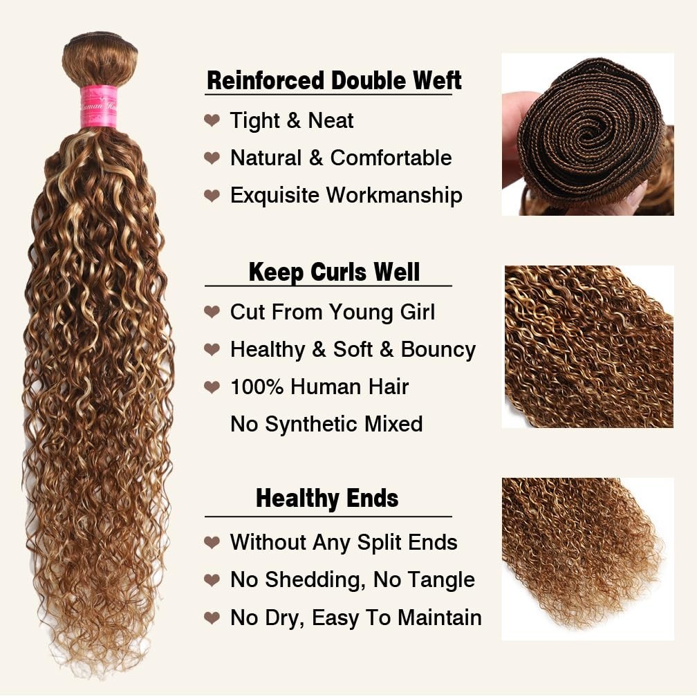 Brazilian Virgin Hair Water Wave Bundles 4/27 Honey Blonde Ombre 16-20″