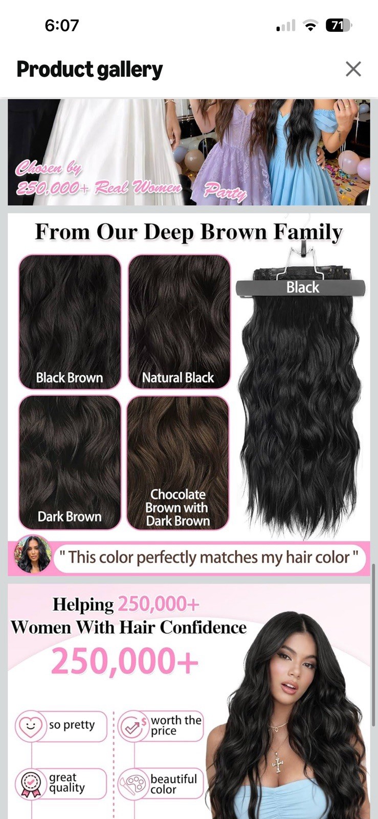 ALXNAN Clip in Long Wavy Synthetic Hair Extension 24 Inch Black Brown 4PCS Thick