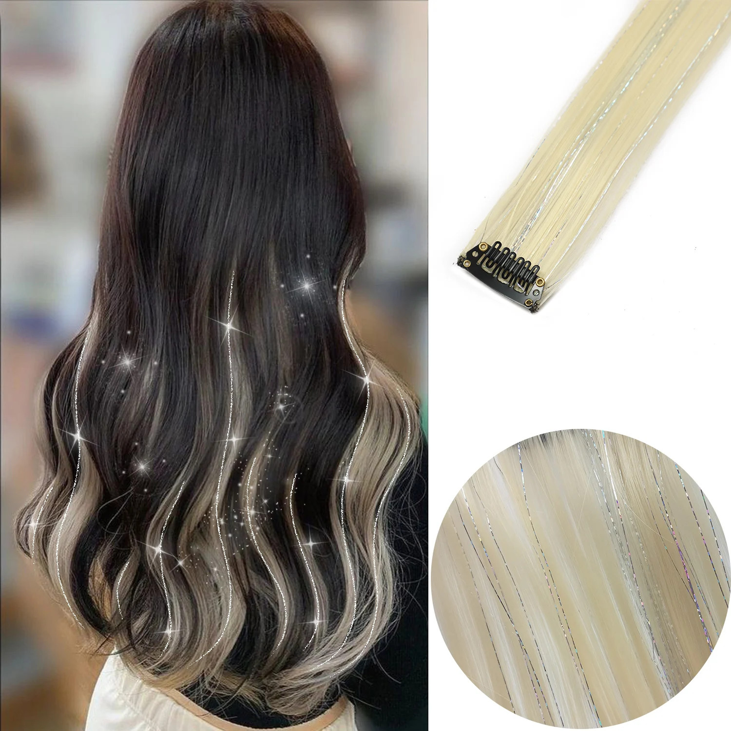 22 Inch Clip in Synthetic Hair Extensions Colored Straight Hairpieces Royal Blue