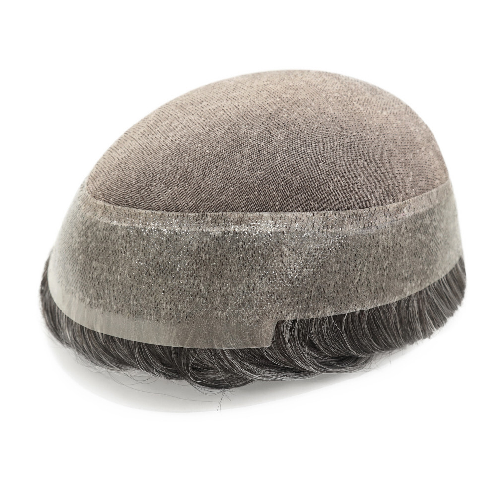 Toupee For Men Human Hair Mono PU Replecement System Natural Hairpiece Grey 30mm
