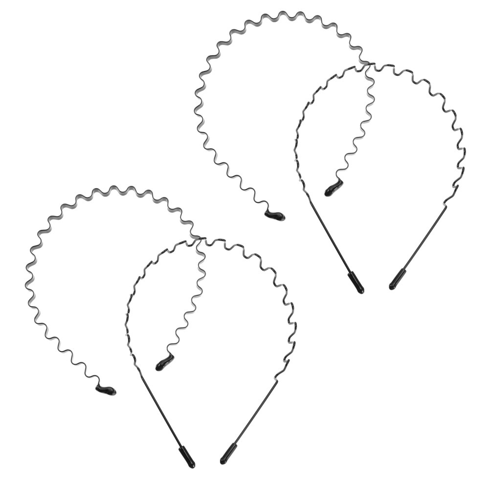 4pcs Unisex Headbands for Men Black Spring Wavy Hair Bands Men Headband for Hair