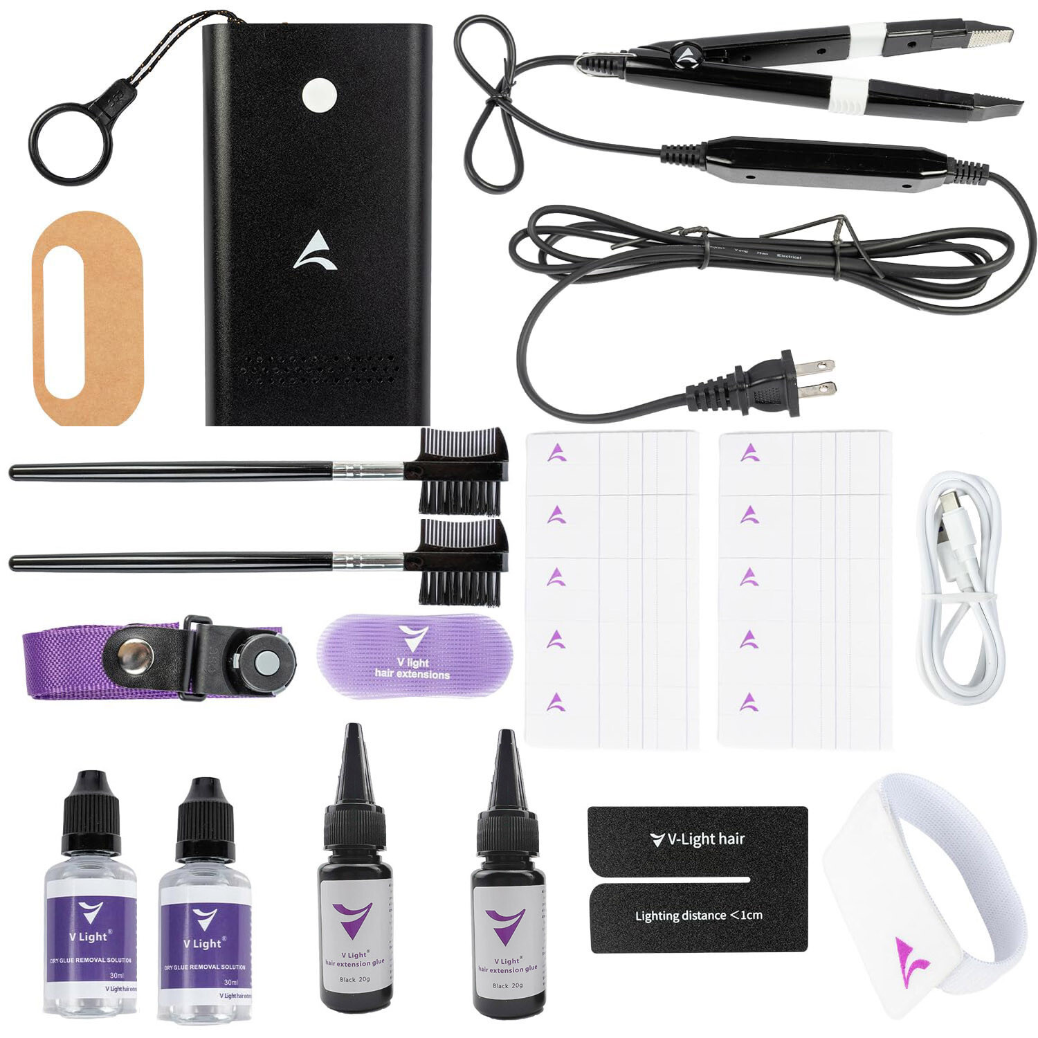 New UV Light Extensions Kit V Light Hair Extension Machine,V-light glue 20g * 2
