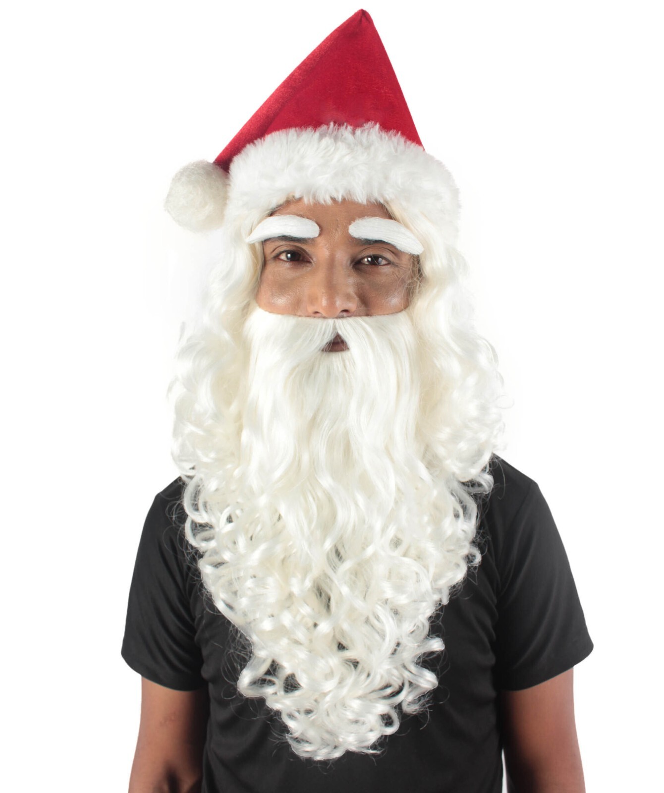 Adult Unisex Christmas White Wig Beard Red Hat Set Long Synthetic Fibric HX-085A