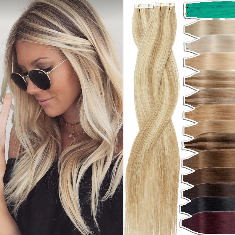 Tape in Hair Extensions Remy Human Hair Balayage 25G-200G Full Head Straight 22″