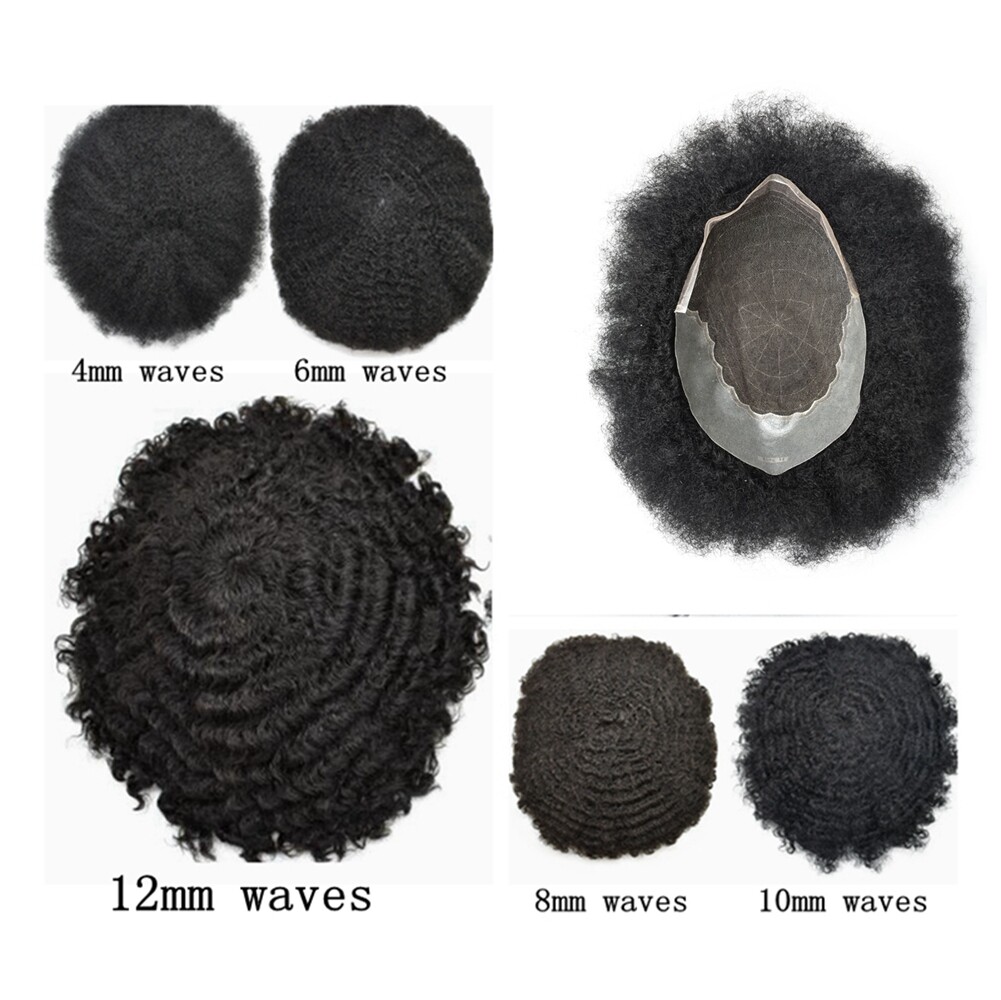 US Afro Curl Mens Toupee Hairpiece Swiss Lace Front African American Hair Unit