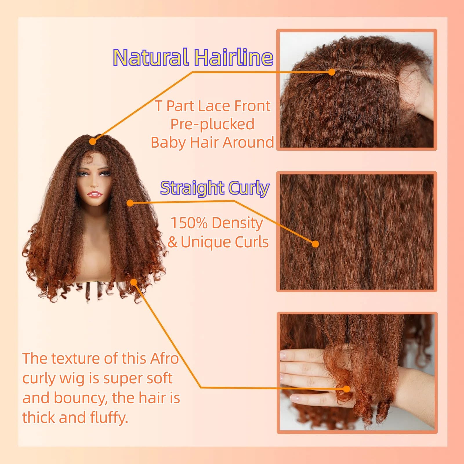 Afro Curly Lace Front Wig for Black Women Copper Red Color Natural Synthetic …