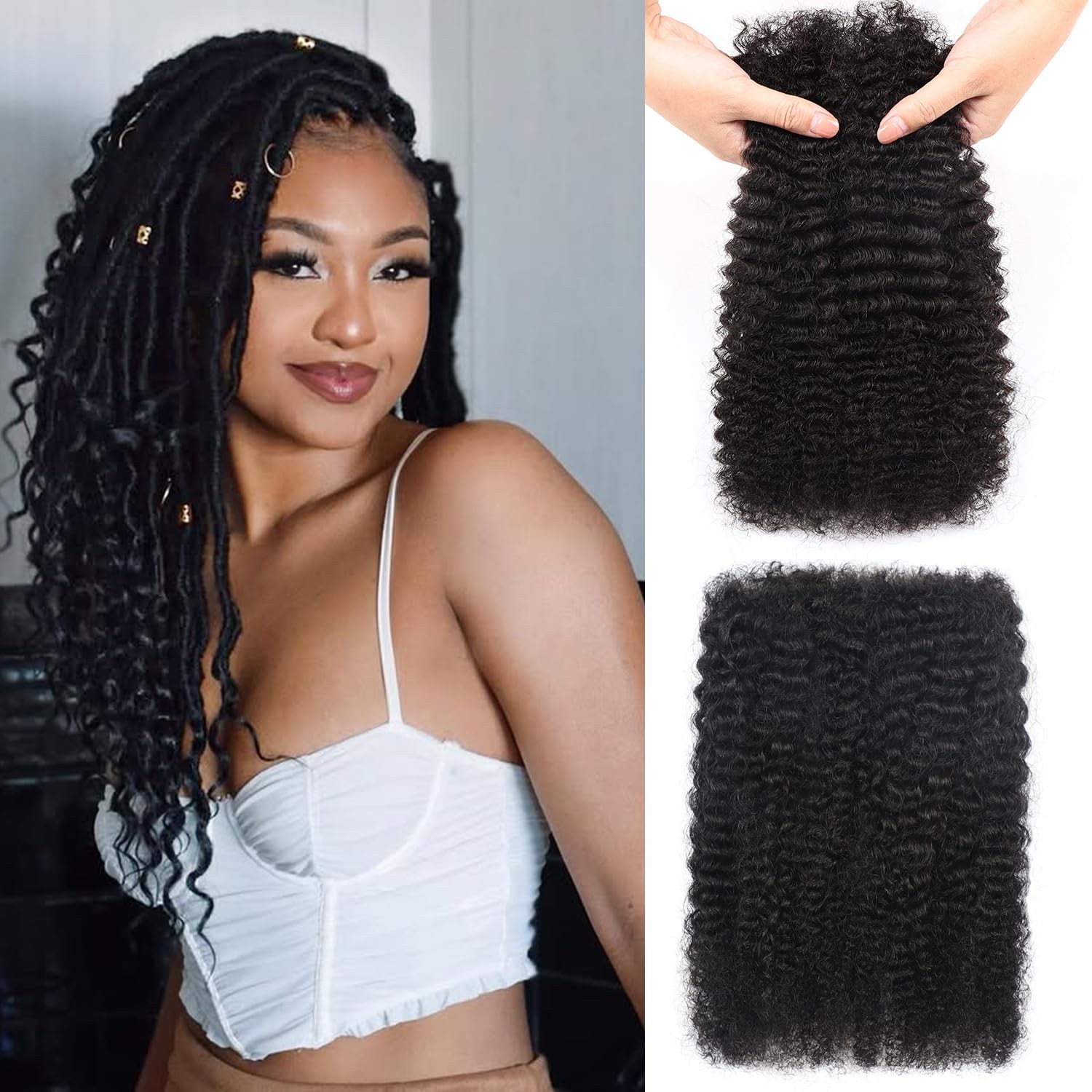 Bdsl Afro Kinky Bulk Human Hair For Dreadlocks Extensions 20 Inch 2 Bundles 70G