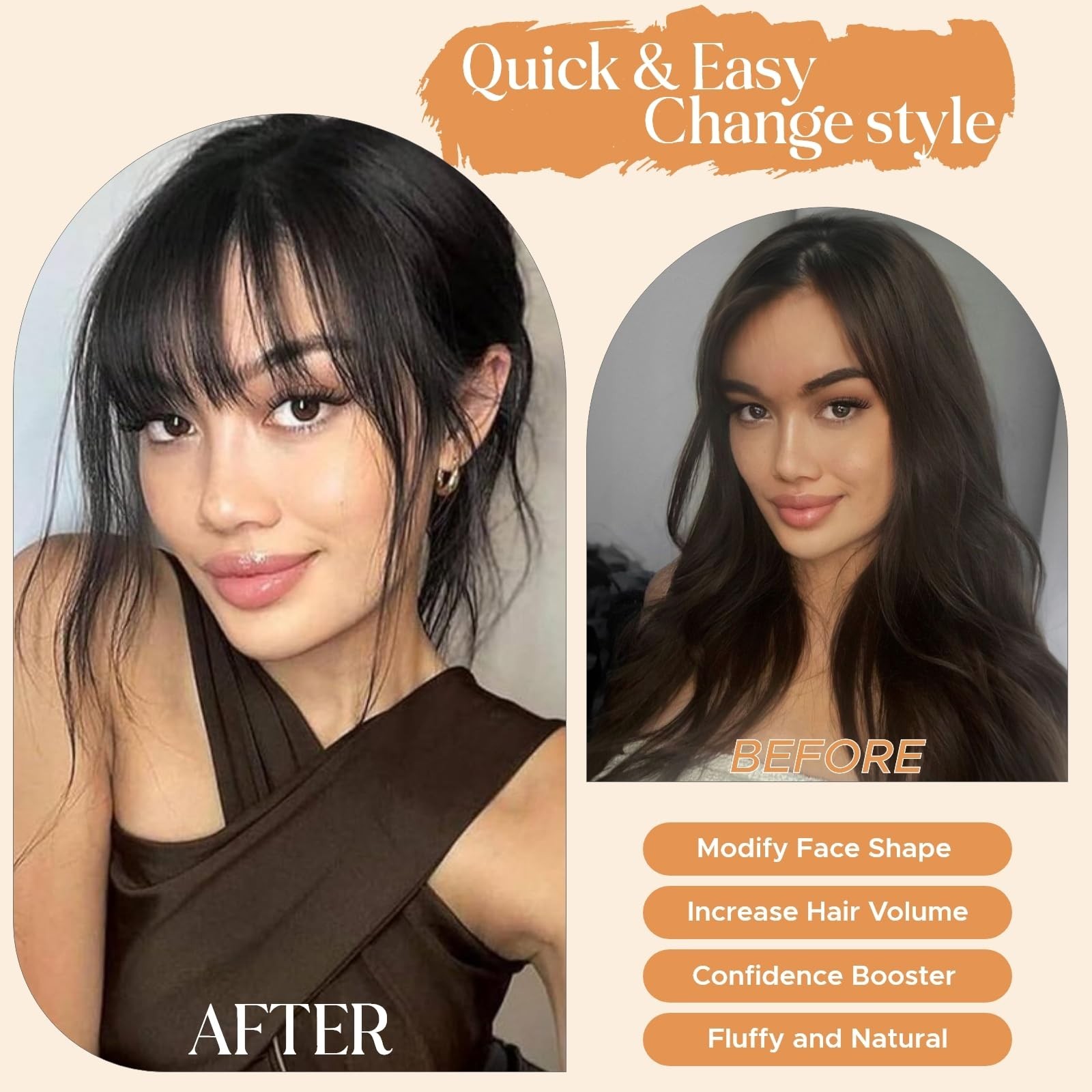 Natural Black Wispy Bangs Clip-In Human Hair Piece, No Tangle & Smooth 11g