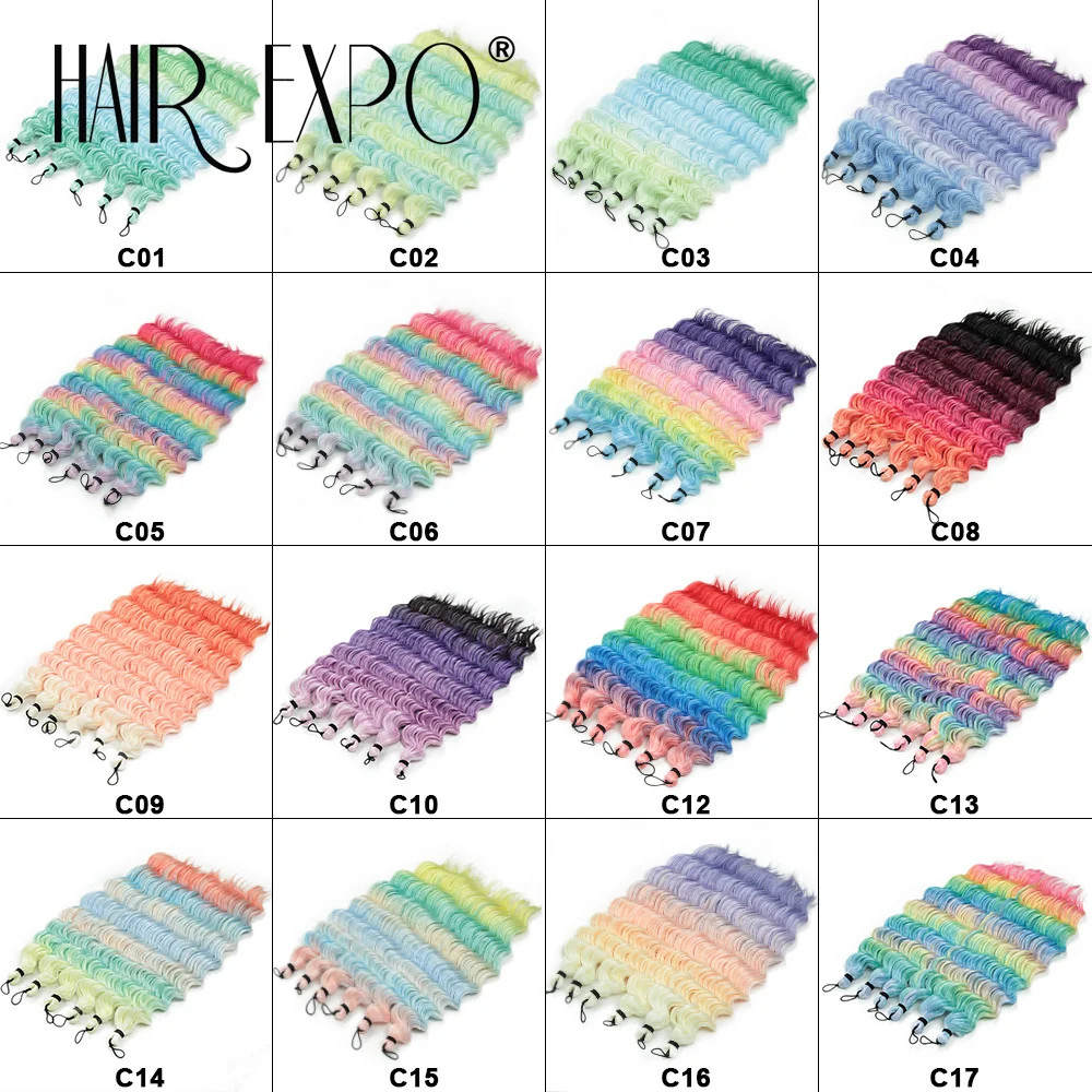 18 Inch Deep Wave Twist Crochet Hair Synthetic Ombre Rainbow Color Afro Curls