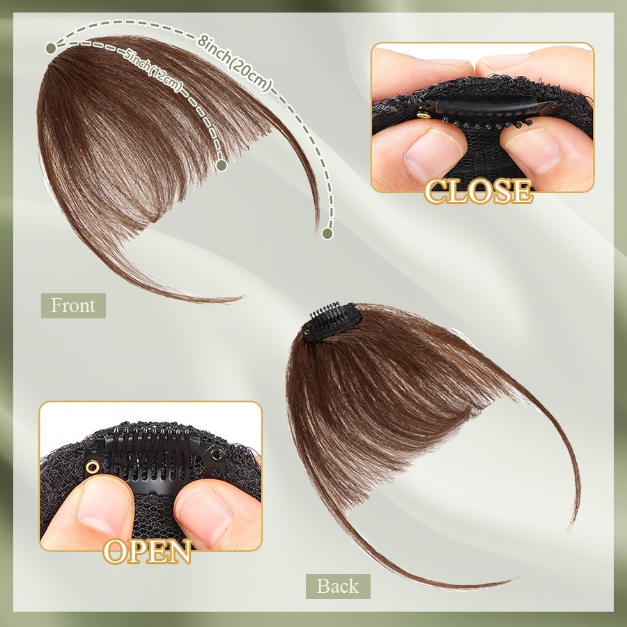US Remy Human Hair False Air Bangs Neat Fringe Hairpiece Clip in Front Hairpiece