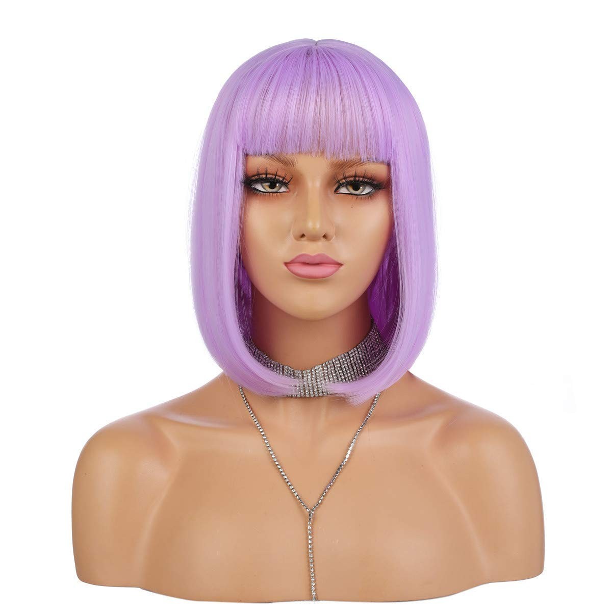 12″ Lavender Purple Straight Bob Wig for Women Cosplay Party 160E191103