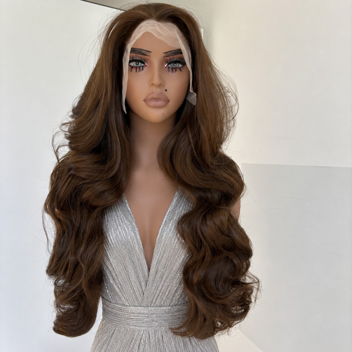 Brown Lace Front Wigs Heat Resistant Hair Women Long Wavy Layered