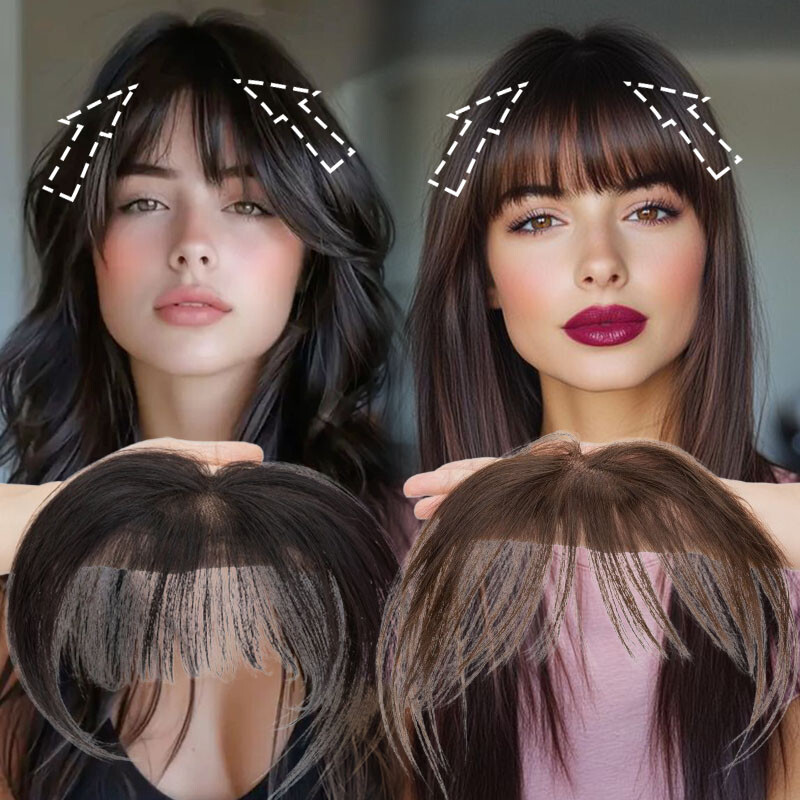3D Wispy Bangs Fringe 100% Remy Human Hair Extensions Topper Clip in Hairpiece