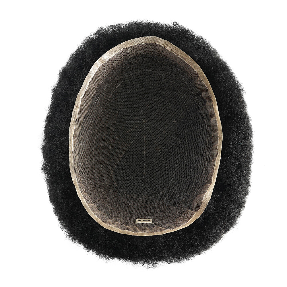 Mens Hair Replacement System French Lace Toupee AFRO Curl Human Hairpieces AFFL