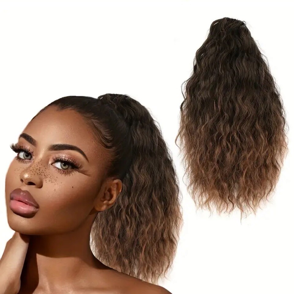 Gradient Short Corn Wave Ponytail Drawstring Ponytail 10 Inch Curly Extension