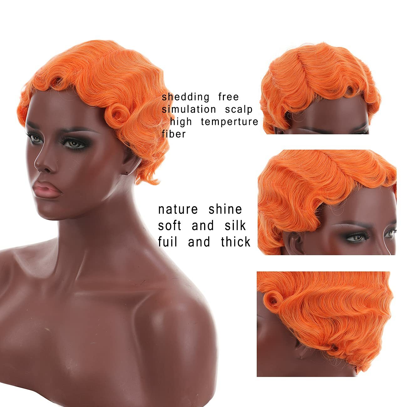 Short Finger Wave Wigs Orange Wigs for Women Fashion Party Wigs None Lace Wigs