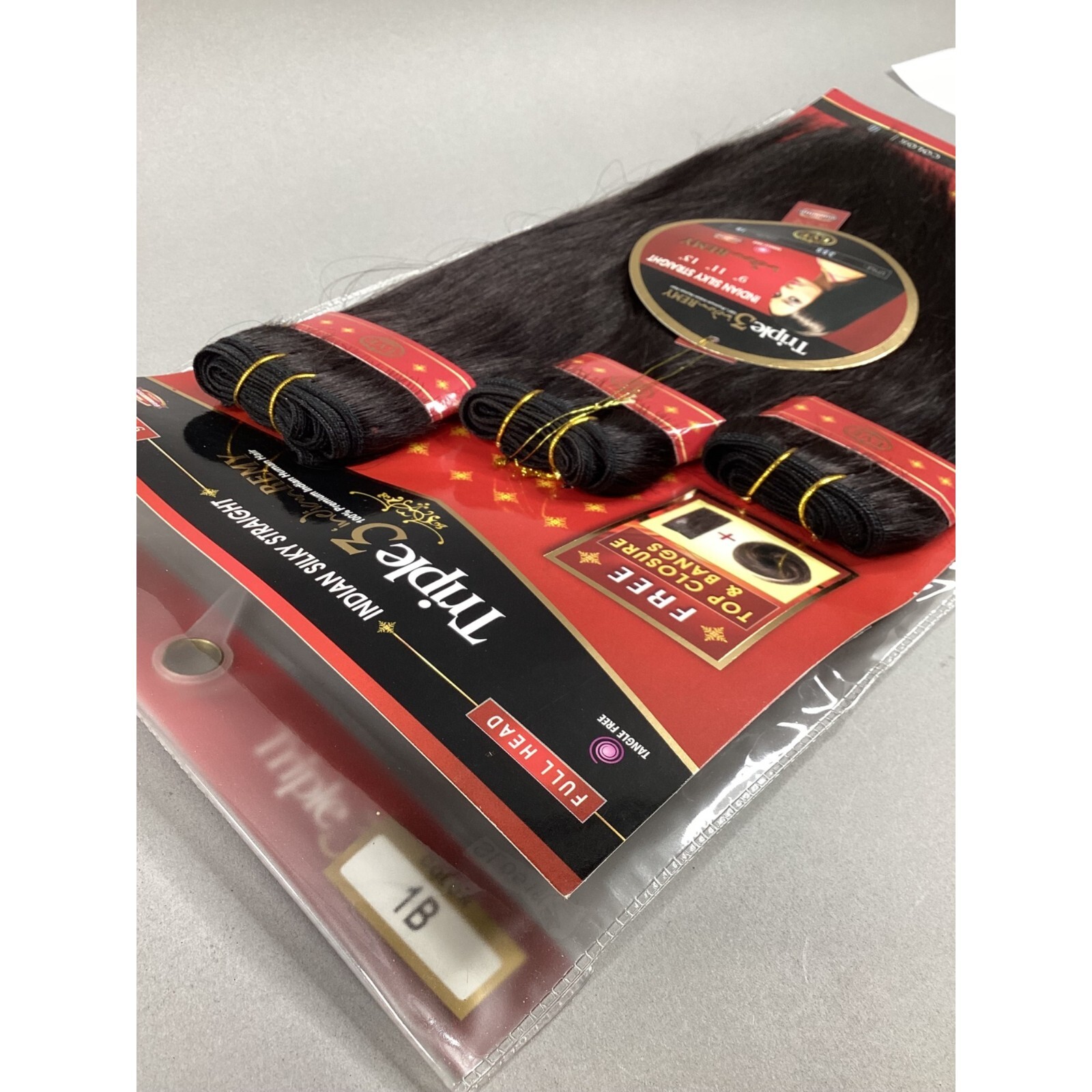 #1B Off Black Triple Yaki Indian Remy 9″ 11″ 13″ Human Hair Extensions W/ Bang