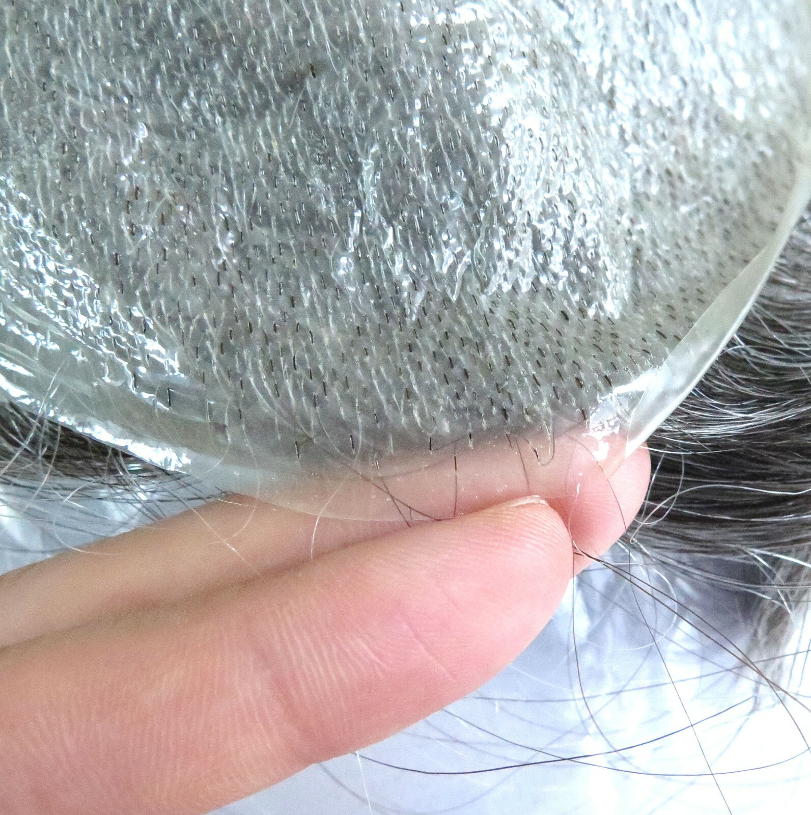 Natural Mens Toupee Hair Replacement System Super Thin Skin V Looped NG #1B50
