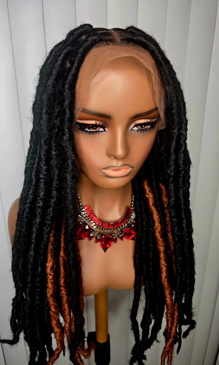 Black tint with brown dreadlock synthetic braided wig