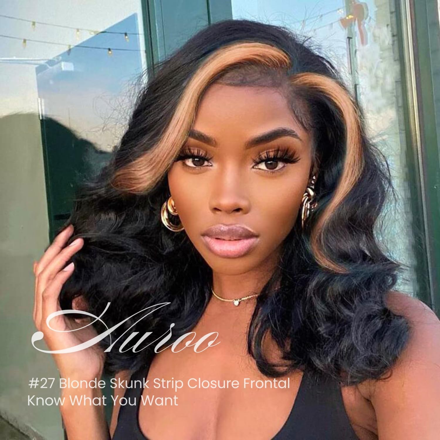 Auroo 27 Skunk Stripe 4X4 Lace Closure Only Human Hair Body Wave 12A Honey