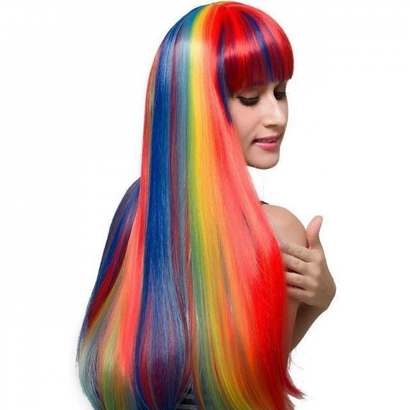 Rainbow Wig Straight Colorful Costume Wig for Women Cosplay Party Halloween 28in