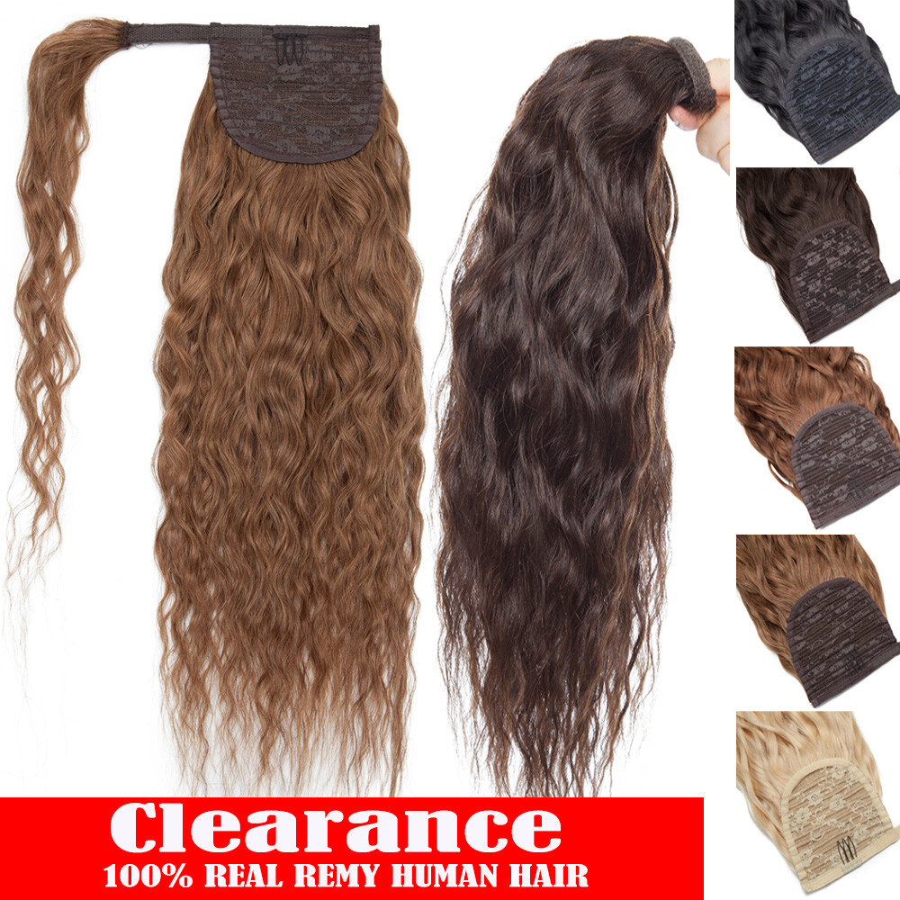 8A Invisible Wrap Around Ponytail Clip In Remy 100% Human Hair Extensions Curly