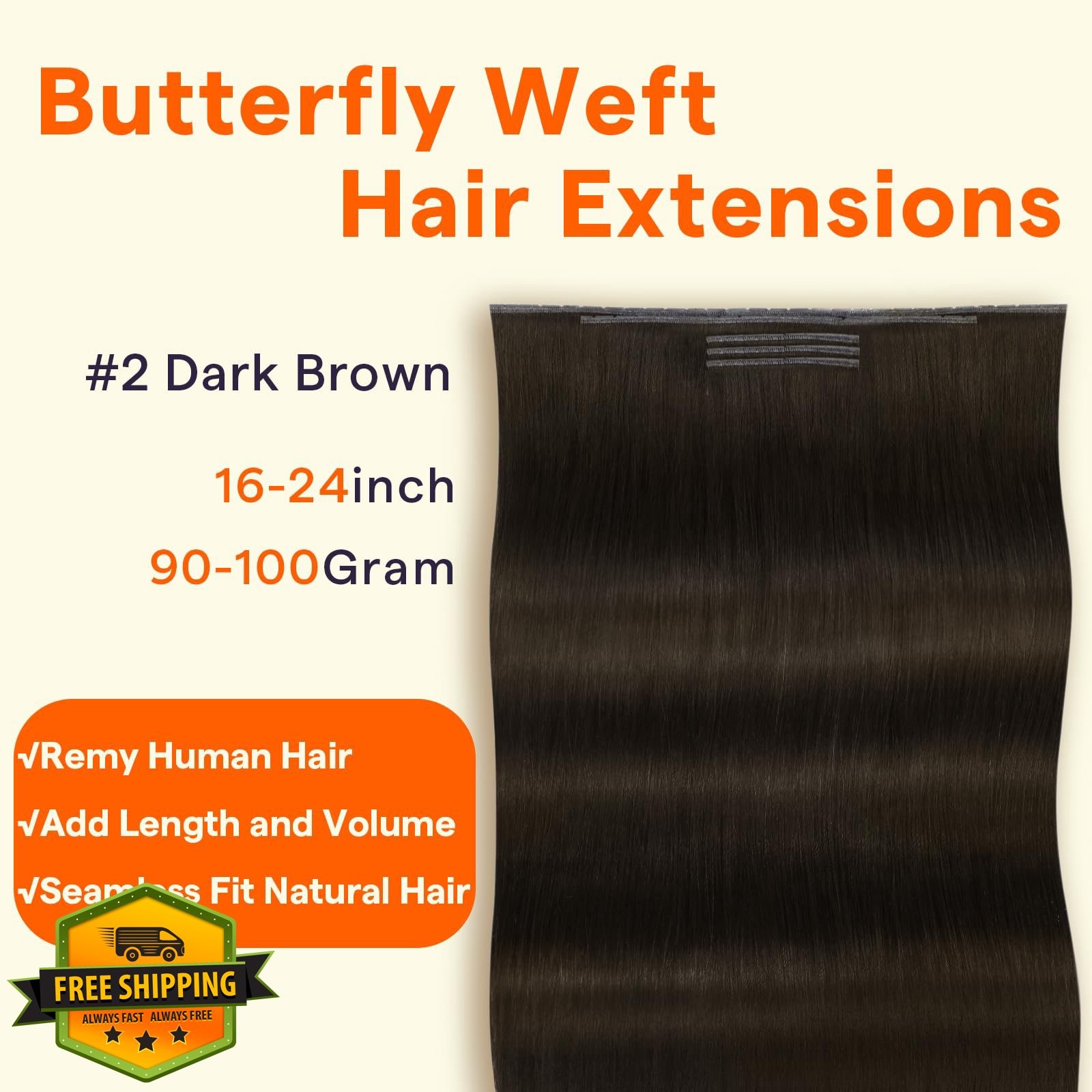 Full Shine Butterfly Weft Hair Dark Brown 24 Inch 100G