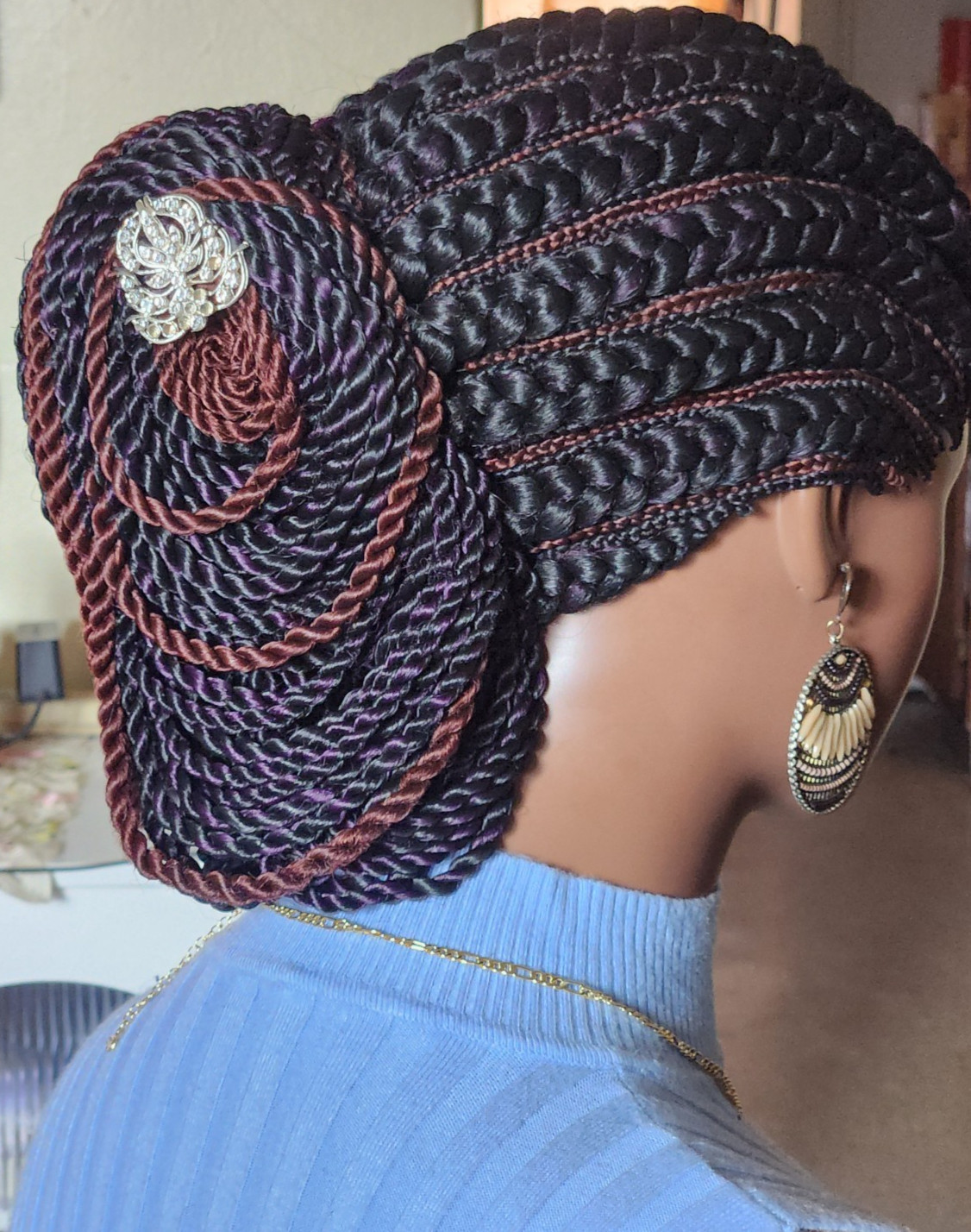 handmade braided cornrows wig pony Elephant 1B mix Dark purple/Dark brown