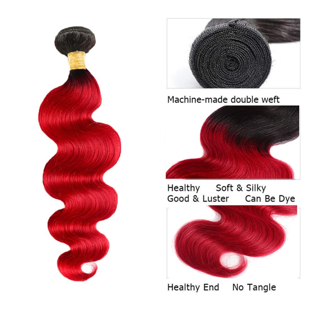 14 16 18 Inch 1b/RED Human Hair Bundle Red Body Bundles Double Weft Peruvian …