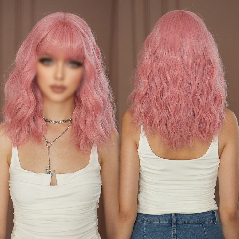 Synthetic Fiber Wavy Bob For Wig with Bangs for Long Lasting Shape Retention
