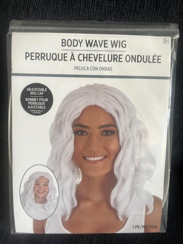 Body Wave Wig Curls White Fancy Dress Up Halloween Adult Costume Accessory