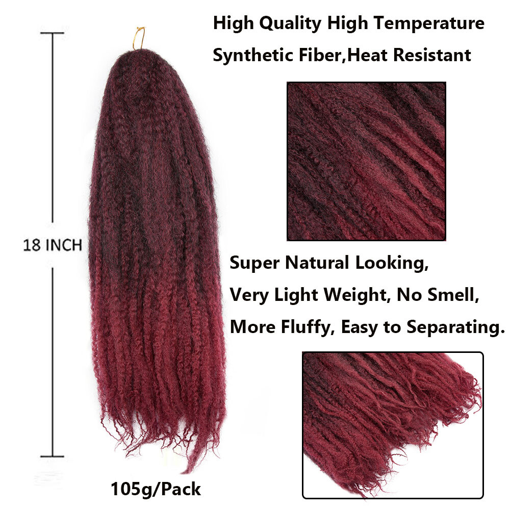 3Packs Black Hair Crochet Afro Marley Kinky Curly Hair Extensions Synthetic 18in