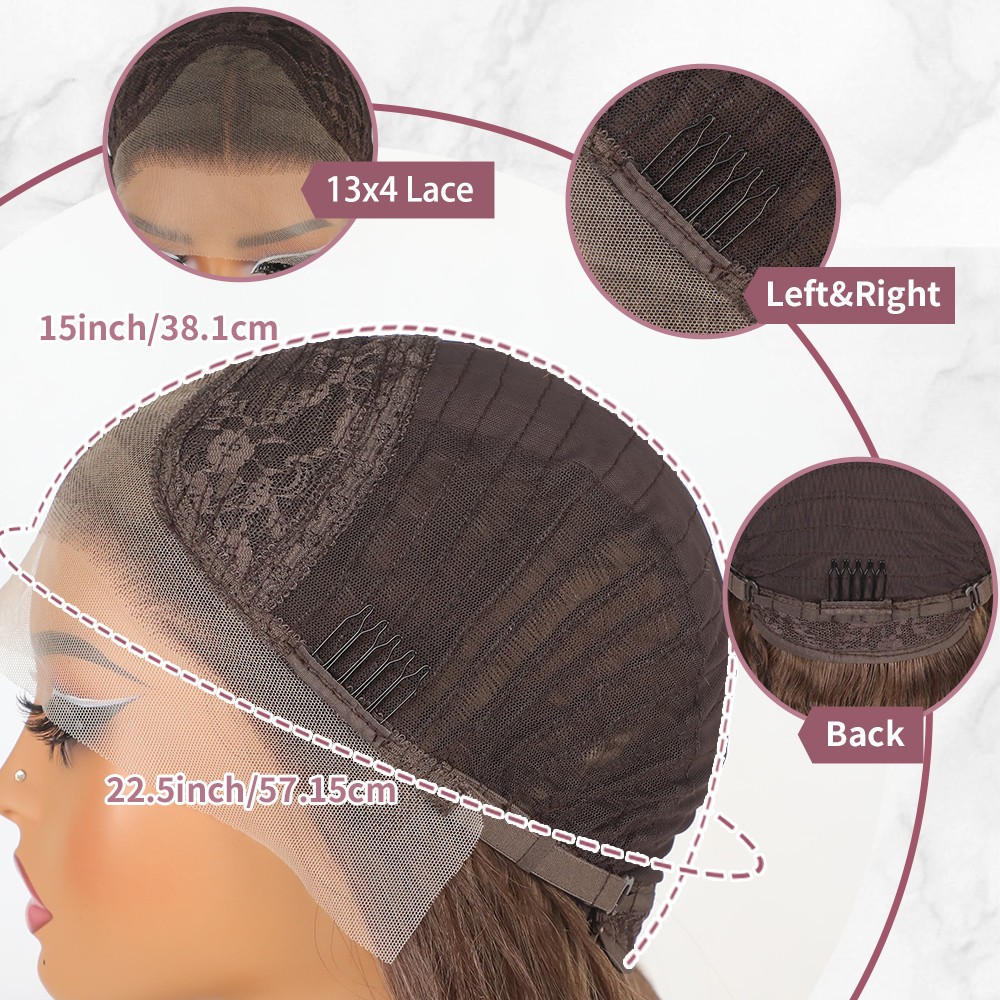 13×4 Heat Resistant Long Natural Wavy Brown Hair Glueless Frontal Lace Wigs Soft