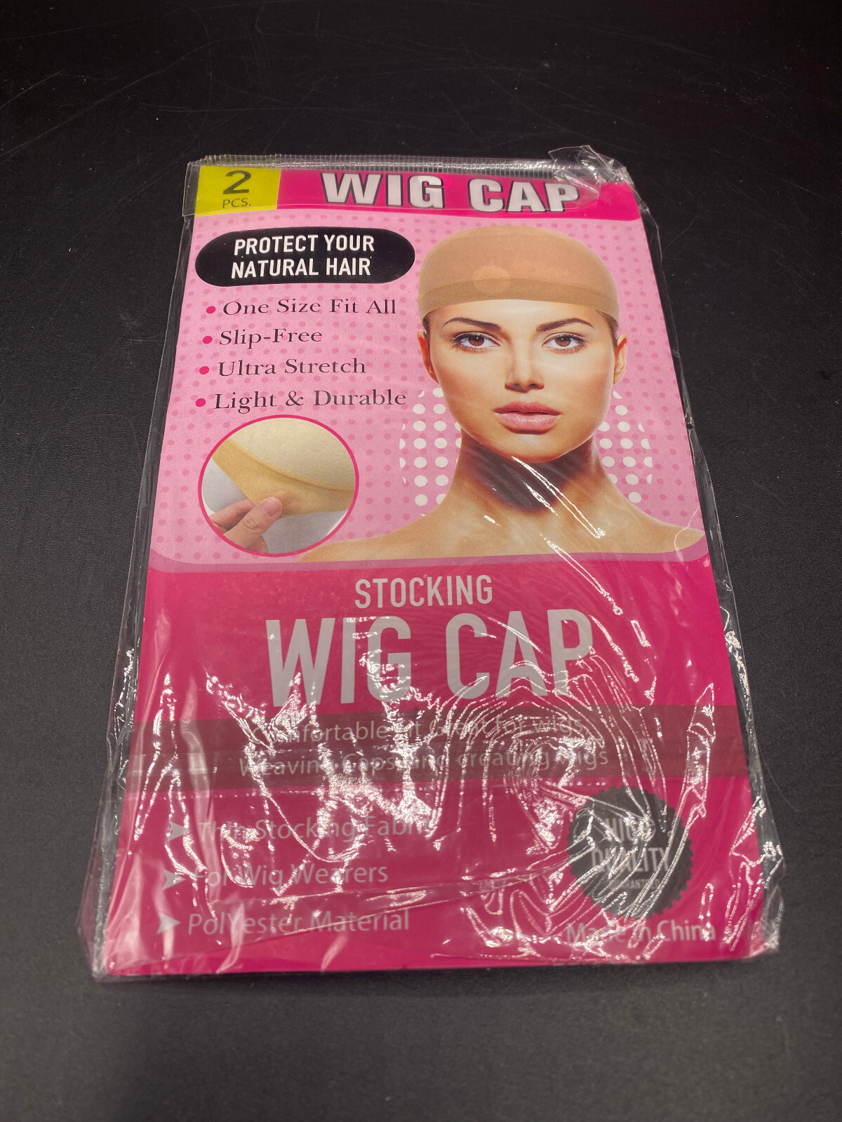 Natural Beige Stocking Wig Cap 2 Pc One Size Fits All Slip-Free Ultra Stretch