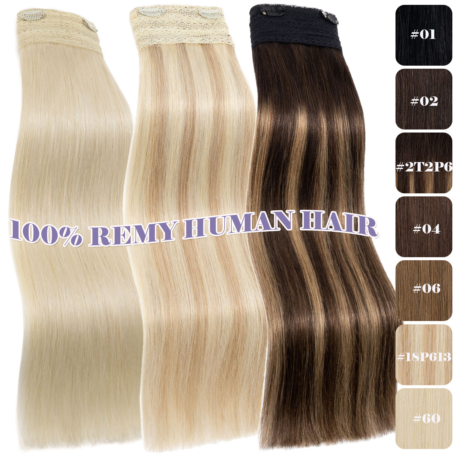 Invisible Wire in Hair Extensions 100% Remy Human Hair & Clips Headband Balayage