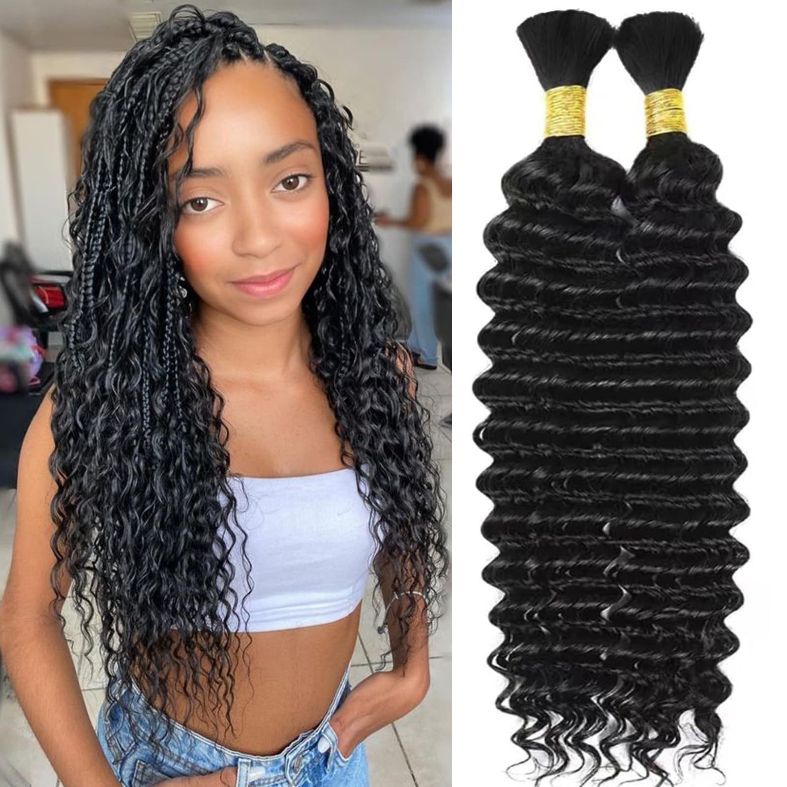 Lyolkser Human Braiding Hair For Boho Braids 2 Bundles 20 Inch Total 100G Deep