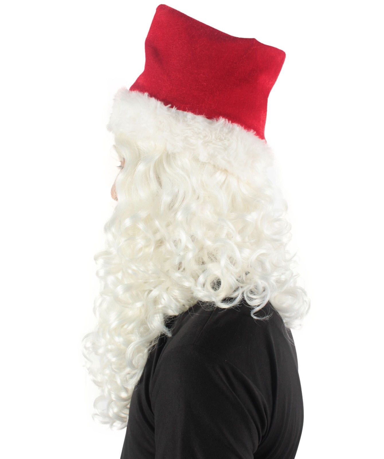 Adult Unisex Christmas White Wig Beard Red Hat Set Long Synthetic Fibric HX-085A