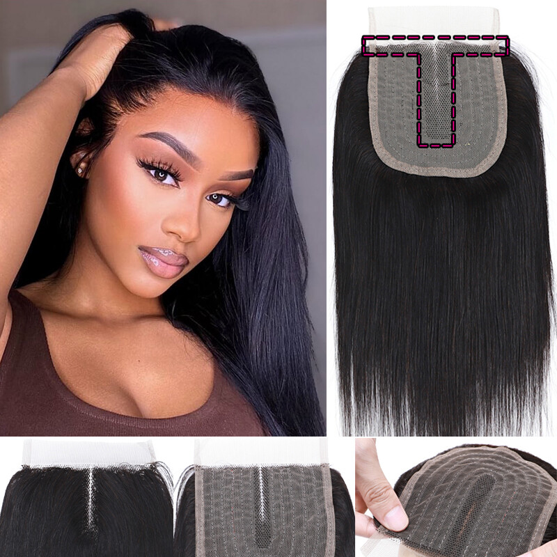 T Middle Part Lace Closure Brazilian 7A Virgin Human Hair Extensions Weft 8″-18″