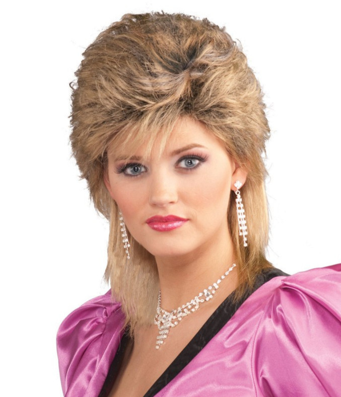 80s Salon Wig Mixed Blonde retro beauty shop adult girl hair stylist stage party