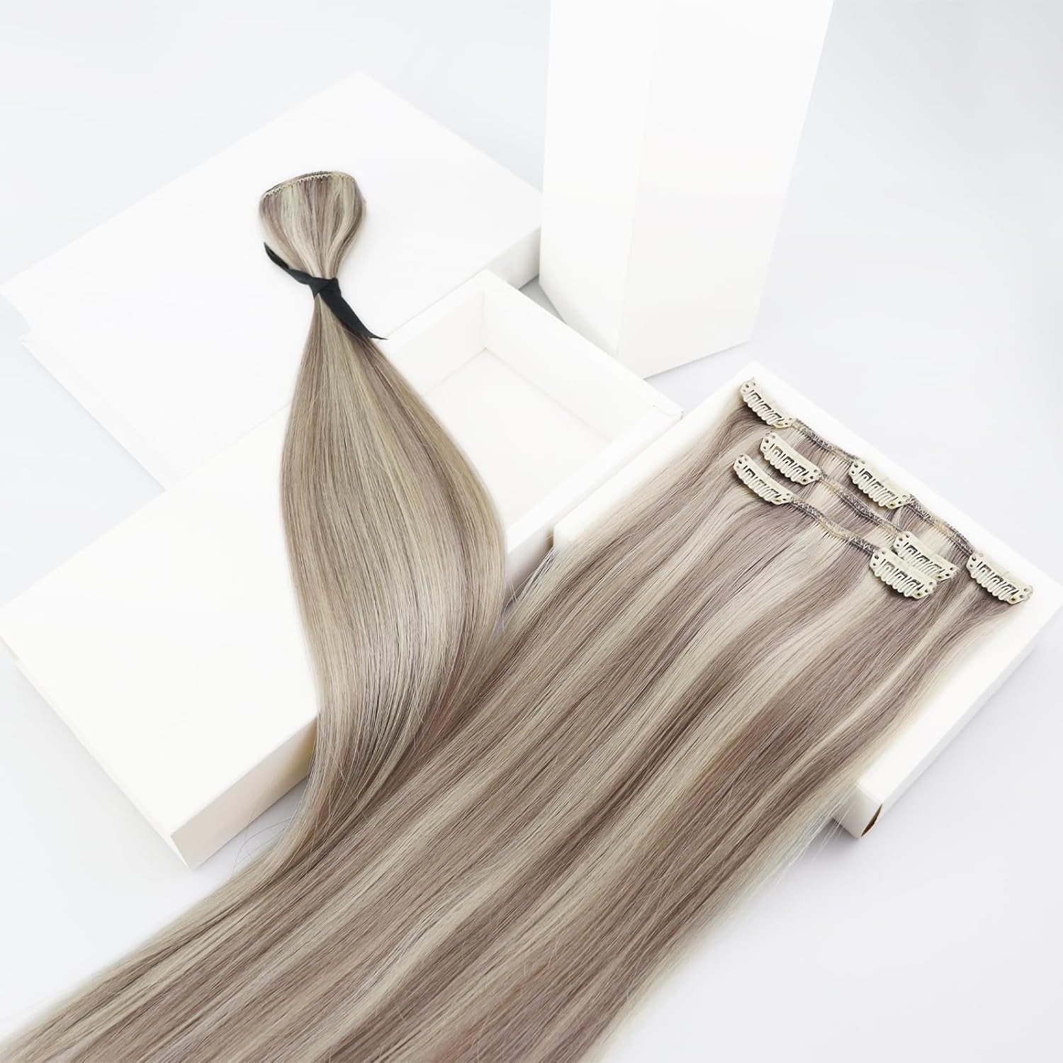 Sunny Hair CLIP-IN 20″ Platinum Blonde Highlight Human Hair Extensions CP P20-60