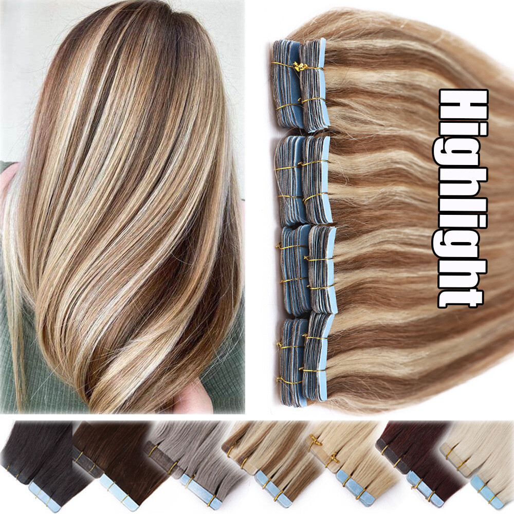 Russian 8A Tape In Human Remy Hair Extensions 10-80PCS Skin Weft Full Head Thick