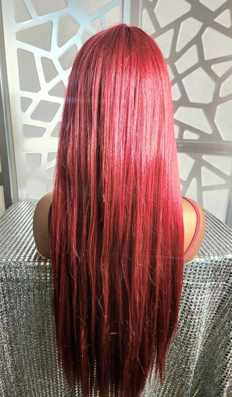 Red Wig with Bangs Straight Wig Long Red Wig Burgundy Red Wigs Glueless Heatsafe