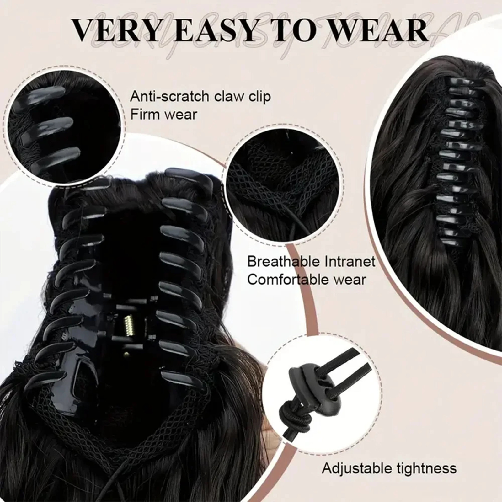 Black Brown Long Wavy Curly Synthetic Claw Clip In Ponytail Fake Hair Extension